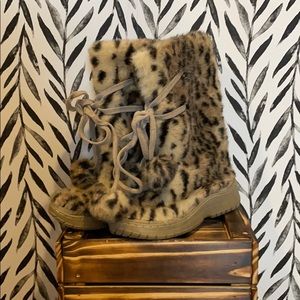 Colin Stuart leopard furry boots